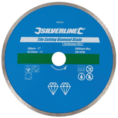 Disco diamantato per taglio piastrelle a bordo continuo 180 x 22,23 mm - Silverline