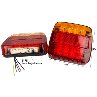 LEDLUX TF2420 Kit Fanali Led Posteriori 24V 12V Con Luci Posizioni Stop Frecce Targa 4 In 1 Per Camion Rimorchio Caravan - CARALL
