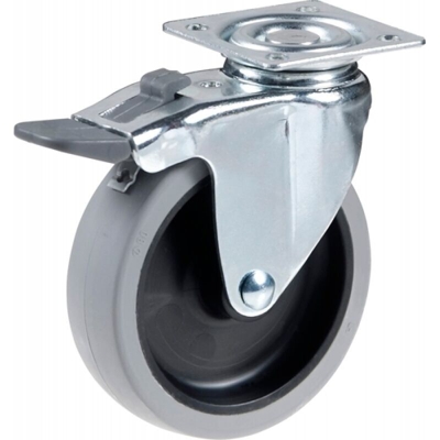 Cebora - Ruota in Gomma con Piastra Girevole e Freno D1P 2M7 ? 63 Portata 30 Kg