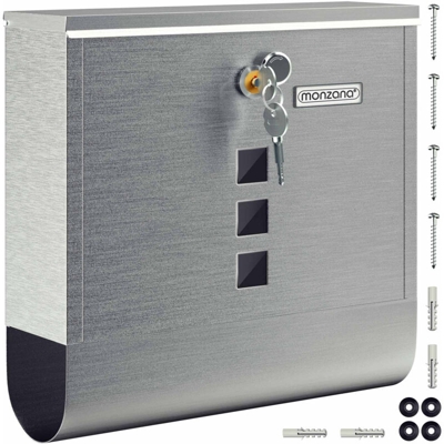 Monzana Cassetta delle Lettere in Acciaio con Portagiornali e Portanome 2 Chiavi Resistente agli Agenti Atmosferici