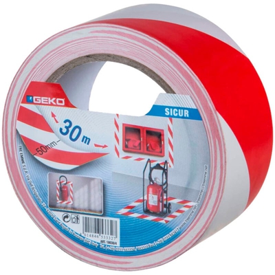 Nastro adesivo segnaletico bianco rosso 25 mt x 50 mm telato sicur usa - GEKO