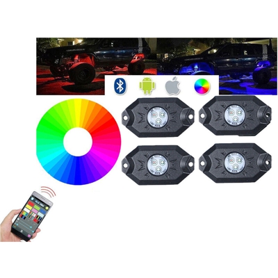 Kit Mini RGB Rock Light Bluetooth APP Sensore Musica Con 4 Luci Led 12V 24V IP68 Sottoscocca Per Jeep Off Road SUV Barca - CARALL