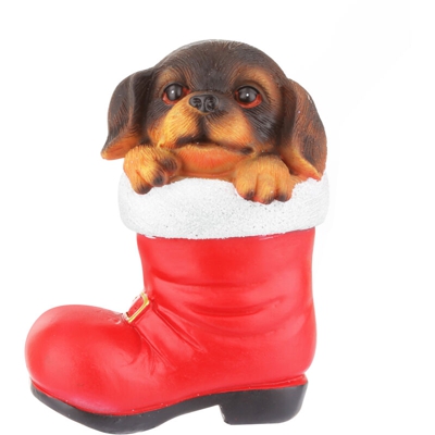 Decorazione Natalizia Stivale Con Cane In Poliresina, 8x4x10 Cm Rosso - KASANOVA