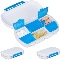 Set da 3 Portapillole, 6 Scomparti con Coperchio, Impermeabili, in Plastica senza BPA, da Viaggio, Bianco e Bl - RELAXDAYS precio