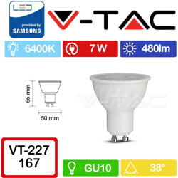 Faretto LED V-TAC Chip Samsung GU10 7W 38° 6400K en oferta