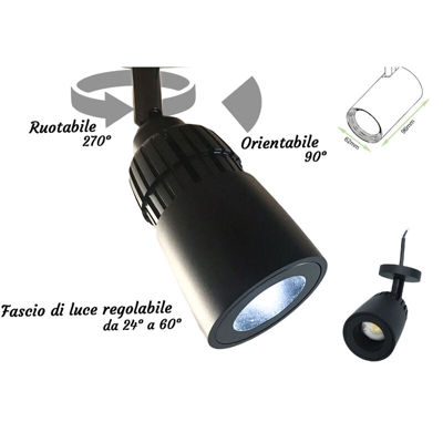 LP1803N Faro Lampada Led Da Soffitto Parete Muro 10W Bianco Neutro Corpo Nero Angolo Luce Regolabile Da 24 a 60 Gradi 220V - Ledlux