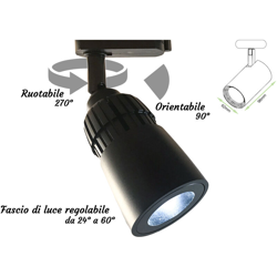 CB1803N Faro Lampada Led A Binario 10W Bianco Neutro Angolo Luce Regolabile Da 24 a 60 Gradi Corpo Carcassa Nero - Ledlux características
