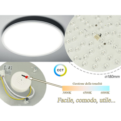EB6020CCT Led Plate CCT 20W 220V Rotondo Diametro 180mm Bianco Caldo Neutro Freddo 3 In 1 Piastra Led Con Calamite Per Modificare Plafoniera - Ledlux características