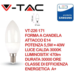 Lampadina LED V-TAC Chip Samsung E14 5,5W Candela 3000K precio