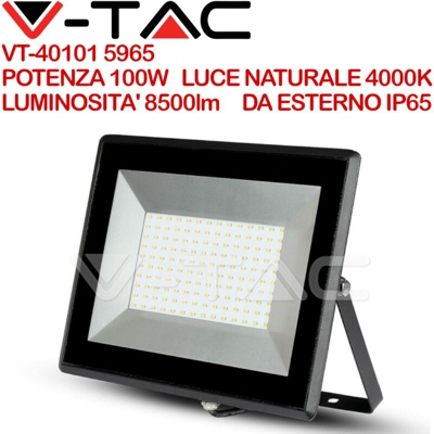 Faro LED V-TAC SMD 100W E-Series Colore Nero 4000K IP65