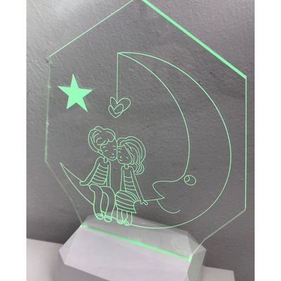 3DC909 3D Acrilico Forma Poligonale Figura Innamorati Sulla Luna (3DC909) - Ledlux