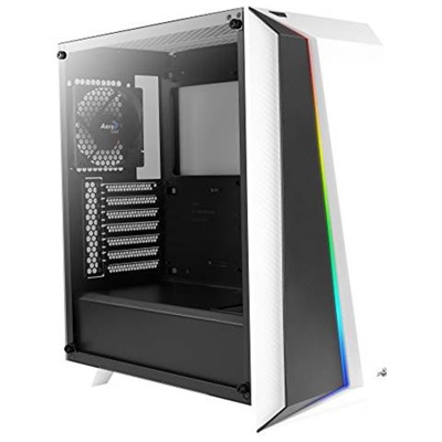 CYLON PRO - Cassa per PC ATX RGB, vetro temperato, ventola da 12 cm, bianco