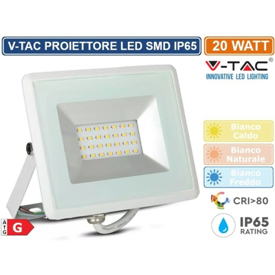 faro led ultrasottile 110° 20 watt 20000 ore 220-240 volt A+ CE IP65 bianco bianco freddo esterno tec 625449 - V-TAC