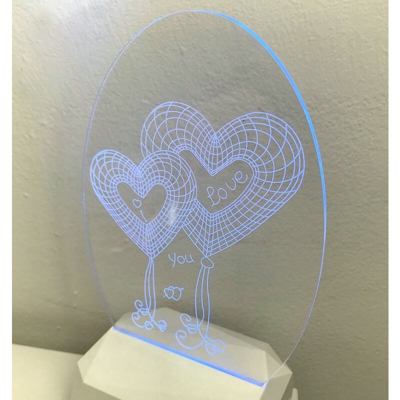 3DA902 3D Acrilico Forma Ovale Figura Doppi Pallocini Cuori (3DA902) - Ledlux