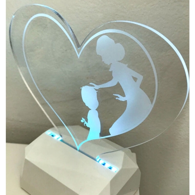 3DE906 3D Acrilico Forma Cuore Figura Mamma e Figlio (3DE906) - Ledlux