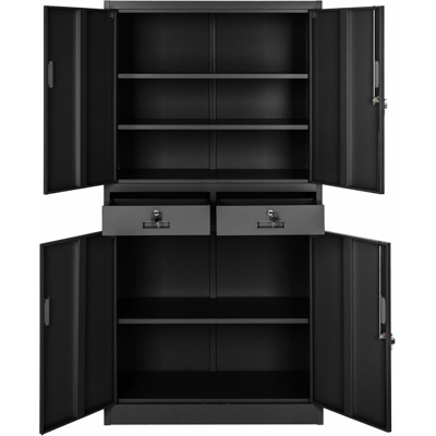 Armadio portadocumenti con 2 cassetti - cassettiera portadocumenti, armadio 2 ante, armadio ufficio - nero - TECTAKE