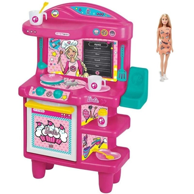 Cucina di Barbie Giocattolo per Bambini + Bambola con Accessori Gioco 68cm