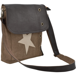 Borsa a tracolla donna 27 x 30 x 6cm Borsa in tela di lino Marrone con stella beige - CORIUM en oferta