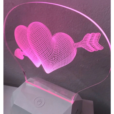 3DD907 3D Acrilico Forma Ventaglio Figura Doppio Cuori Con Freccia (3DD907) - Ledlux