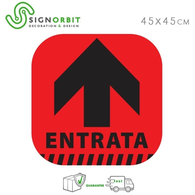 Signorbit - ENTRATA - Adesivo indicatore di direzione -freccia- Pellicola calpestabile in PVC - 45x45cm | Rosso - 24 Pz - 45x45cm