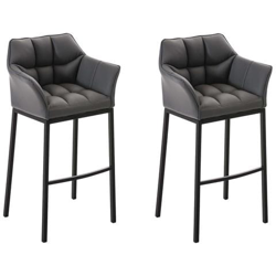 Set 2 Sgabelli Bar Damaso in Similpelle I Sgabelli Alti Design Trapuntati 4 Gambe con Braccioli Imbottiti E Poggiapiedi Grigio Nero precio