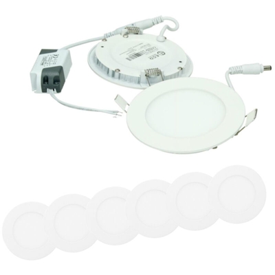6 x Faretto da Incasso Pannello LED 6W Sostituisce 35W Alogeno - Ultra Sottile - Rotondo ? 12 cm Bianco Neutro 4000K - IP44 - Luce Soffitto Corridoio