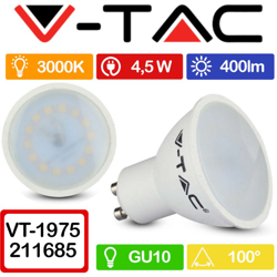 Faretto LED V-TAC GU10 5W 110° Copertura Satinata 3000K en oferta