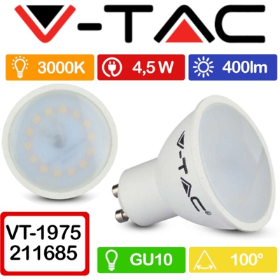 Faretto LED V-TAC GU10 5W 110° Copertura Satinata 3000K