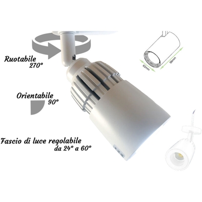 LP1703N Faro Lampada Led Da Soffitto Parete Muro 10W Bianco Neutro Carcassa Bianca Angolo Luce Regolabile Da 24 a 60 Gradi 220V - Ledlux