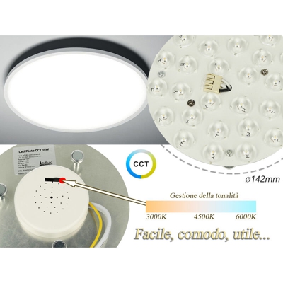EB6015CCT Led Plate CCT 15W 220V Rotondo Diametro 142mm Bianco Caldo Neutro Freddo 3 In 1 Piastra Led Con Calamite Per Modificare Plafoniera - Ledlux