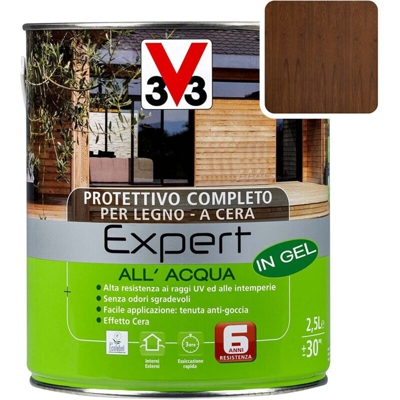 Protettivo Completo Expert Vernice ad Acqua per Legno Finestre Persiane Cera - Formato: 2,5 Lt - Colore: Noce Scuro - V33