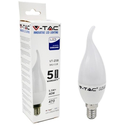 Lampadina LED V-TAC Chip Samsung E14 5,5W Candela a Fiamma 4000K