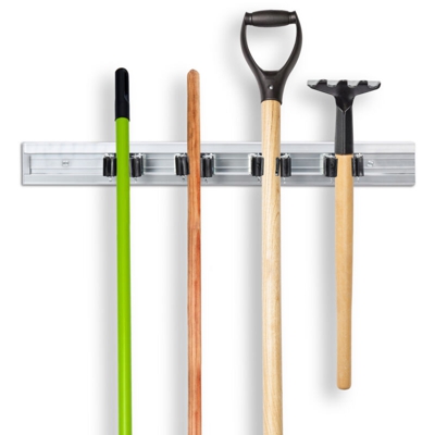 Relaxdays - Set da 3x Porta Utensili da Parete Porta Attrezzi per Giardino Porta Scope Barra Metallica in Alluminio Color Argento