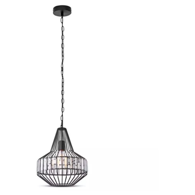 Lampadario LED a Gabbia in Metallo e Cristallo con Portalampada E27 (Max 60W) Colore Nero H:360mm Ø300mm - V-tac