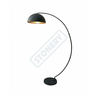 Piantana arco lucia di stones in metallo nero opaco e cappelo interno colore oro