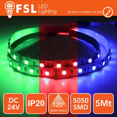 striscia 60 led 24 volt 5 mt A+ IP20 rgb si lif fls5024v20iprgb - FSL