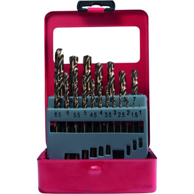 KLASS - SERIE 19 PUNTE ELICOIDALI HSS AL COBALTO 8% DA MM 1 AL 10 DIN 338 in contenitore di metallo