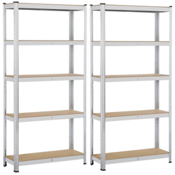 2 x Scaffali/Scaffalature 180 x 90 x 30 cm Garage Magazzino Cucina in Acciaio Zincato e Legno MDF a 5 Ripiani Regolabili Carico Massimo per Ripiano en oferta