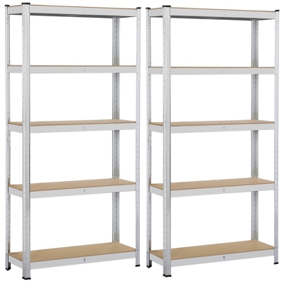 2 x Scaffali/Scaffalature 180 x 90 x 30 cm Garage Magazzino Cucina in Acciaio Zincato e Legno MDF a 5 Ripiani Regolabili Carico Massimo per Ripiano