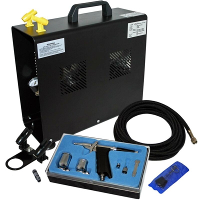 Wiltec - Set AS196A compressore con 1 pistola a spruzzo per principianti, gamma completa di accessori
