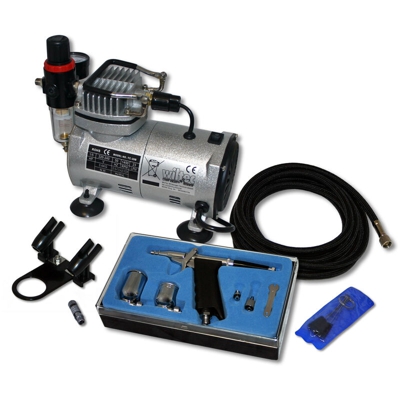 Wiltec - Set per principianti AS18-2 compressore con 1 pistola a spruzzo e gamma completa di accessori