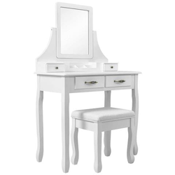 Toeletta Da Trucco Con Sgabello, Moderna Tavolo Da Trucco Specchiera Con Specchio E 4 Cassetti Per Camera Da Letto, Soggiorno, Bianco características