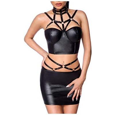 Set Wetlook Con Gonna E Fasce Multistrap Nero X-large-xx-large
