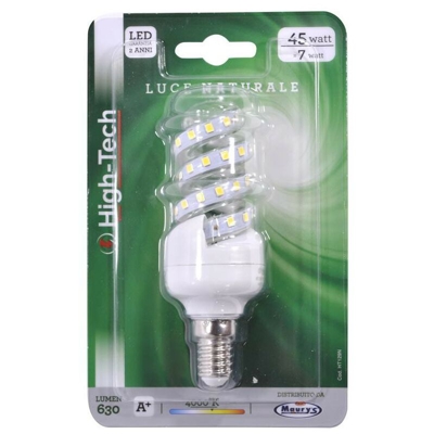 LAMPADA LED SPIRALE E27 7W LUCE NATURALE 4000K 630 LUMEN - High-tech