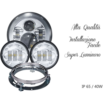 Carall - LEDLUX FS6043 Faro Led 7 Pollici 40W Headlight Proiettore + 2 Luci Led 4,5 Pollici 30W Fendinebbia Compreso Staffa di Fissaggio Per Moto