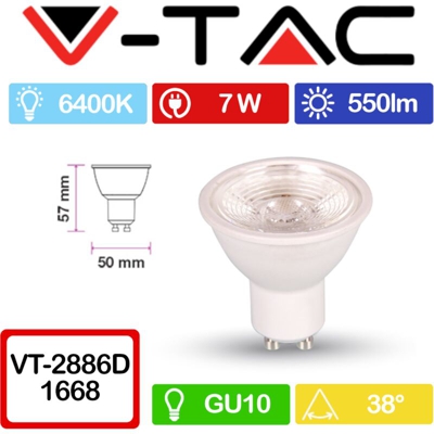 Faretto LED GU10 7W 38° 6400K Dimmerabile - V-tac