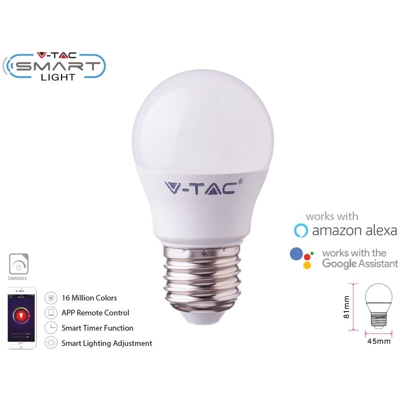 LEDLUX SH02755 Smart Lampada Led Bulb E27 G45 4,5W WiFi RGB CCT Dimmerabile APP Compatible Amazon Alexa Google Home SKU-2755 - V-tac