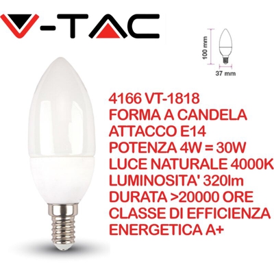 Lampadina LED E14 4W Candela 4000K - V-tac