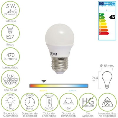 Lampada Led Globo Mini E27 5W 470L Luce Calda - Maurer