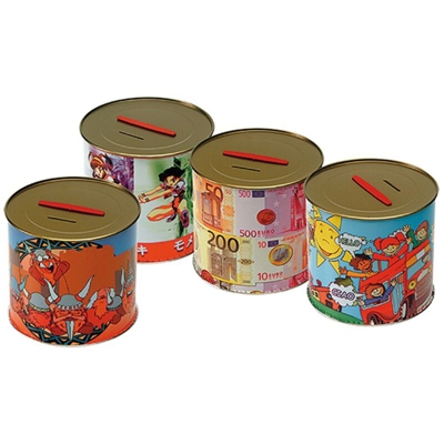 Bronzo - SALVADANAIO IN LATTA tipo medio - h.14,5 cm x Ø 13,5